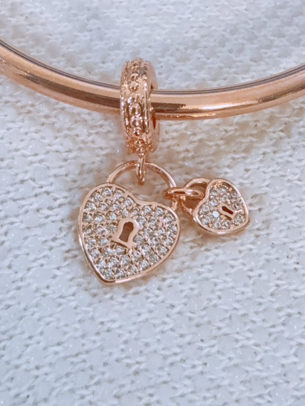 Rose Gold Love Locks Dangle Charm For Pandora Bracelet or Necklace